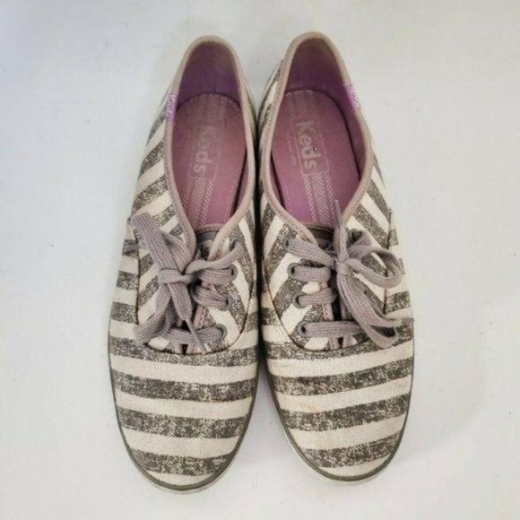 Keds Womens Sneakers Shoes Size 7 Striped Gray White Canvas Athletic Comfort - Picture 6 of 11